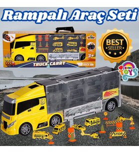 Rampalı İnşaat Tır Seti - İnşaat Taşıyıcı Tır - Kaydıraklı Kamyon - Araç Yol Seti - Tır Yol Seti - O