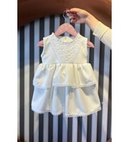Dantelli Kat Kat Etek Kız Çocuk Bebek Krep Mevlüt Kırık Beyaz Elbise