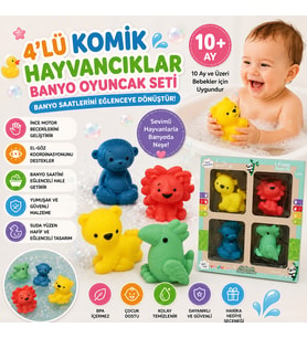 4'lü Komik Hayvancıklar Banyo Oyuncak Seti Yumuşak Suda Yüzen Sevimli Hayvan Figürleri