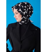 Saf İpek Eşarp 4117D02( Twill İpek) -5686 (Siyah - Beyaz)