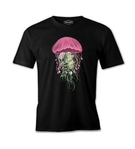 A Jellyfish with Floral Plant Tentacles Siyah Erkek Tshirt