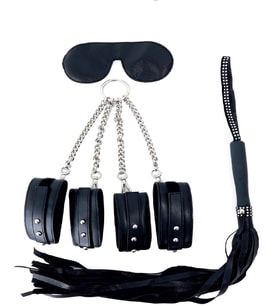 ETSMagaza The Fetish Organic Leather Wrist Cuffs Zincirli El-Ayak Bağlama Kelepçe-Siyah