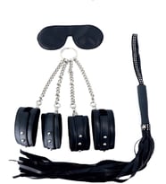 ETSMagaza The Fetish Organic Leather Wrist Cuffs Zincirli El-Ayak Bağlama Kelepçe-Siyah