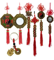 Feng Shui Şans ve Bereket Beşli Set Bagua Ayna Para Dragon ve Maneki Neko (Çok Renkli)