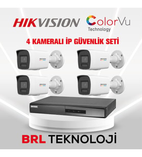 Hikvision 4 Kameralı 4 Mp ColorVu İp Güvenlik Kamera Seti DS-2CD1047G2H-LIUF (Dahili Mikrofonlu)