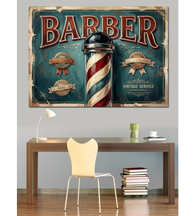 Barber Shop Klasik Berber Tabelası Dekoratif Kanvas - Mdf Ahşap Tablo