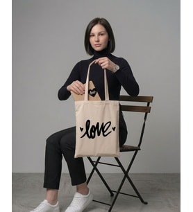 LOVE Baskılı Bez Çanta, Baskılı Omuz Çantası, Alışveriş