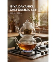 Elegan 600+1000ml Cam Süzgeçli Borosilikat Cam Demlik, Isıya Dayanıklı Cam Kapaklı, Çaydanlık