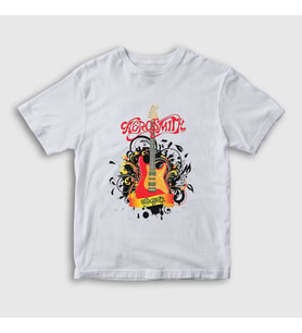 Presmono Unisex Çocuk Beyaz Gitar Aerosmith T-Shirt 6760tt