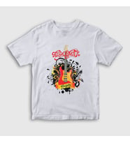 Presmono Unisex Çocuk Beyaz Gitar Aerosmith T-Shirt 6760tt