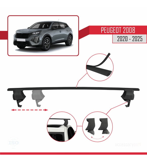 Barres De Toit Pour Peugeot 2008 II (P24) 2020-2025 - Modèle ACE-2 En Aluminium Noir - Porte-bagages