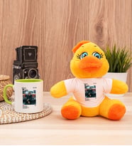 Kişiye Özel İnstagram Tasarım Fotoğraflı Peluş Civciv ve Yeşil Kupa