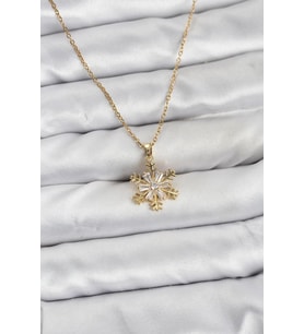 316L Çelik Zincir Gold Renk Kar Tanesi Model Zirkon Taşlı Kadın Kolye - TJ-BKO10831