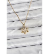 316L Çelik Zincir Gold Renk Kar Tanesi Model Zirkon Taşlı Kadın Kolye - TJ-BKO10831