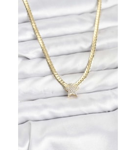Gold Renk Pirinç Yıldız Zirkon Taşlı Kadın Kolye 5886 - EEEEEE6849-8005