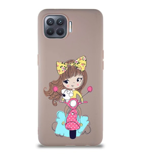Oppo Reno 4 Lite Soft Premier Kapak Vespagirl Tasarımlı Silikon Kılıf - Pudra (Şeffaf)
