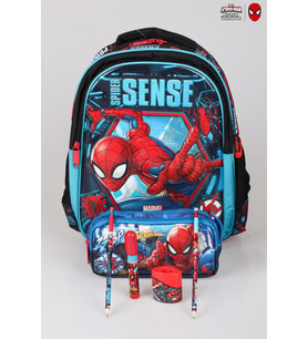 LİSANSLI SPIDERMAN OKUL ÇANTASI,KALEM ÇANTASI,2 ADET SİLGİLİ KURŞUN KALEM,ÇİFT BIÇAKLI KALEMTRAŞ VE ROKET SİLGİ  KIRTASİYE SETİ (Krem)