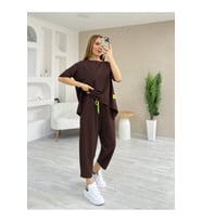 Kadın Kısa Kollu Bisiklet Yaka Viskon Iki Iplik Bluz Ve Pantolon Ikili Takım