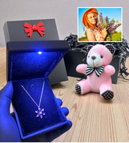 Kişiye Özel Fotoğraflı ve Işıklı Kutuda 925 Ayar Gümüş Kolye Peluş Anahtarlık Hediyeli (Model 7)