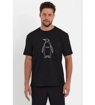 Erkek T-Shirt Nihilist Penguen Baskılı Bisiklet Yaka Kısa kol yazlık Tişört - Siyah