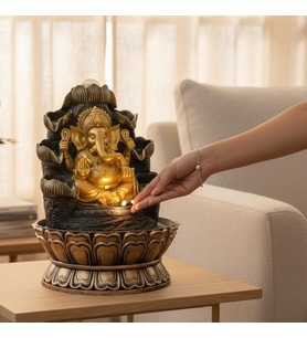 Dekoratif Büyük Ganesha Figürlü LED Işıklı Masaüstü Su Şelalesi Feng Shui Ev Ofis Dekoru 40 cm