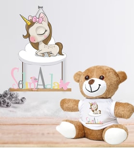 Kişiye Özel Bebek Kapı Süsü ve Peluş Ayıcık Seti – Baby Shower / Hastane Odası