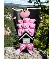 Pembe Peluş Ayıcık Buketi Kalp Yastıklı