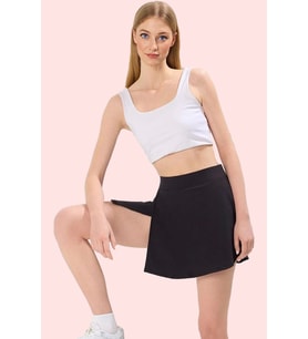 Kadın Geniş Paça Örme Spor Şort Etek Düz Desen Yaz Aylarının Vazgeçilmezi Günlük Kombinler (Siyah)