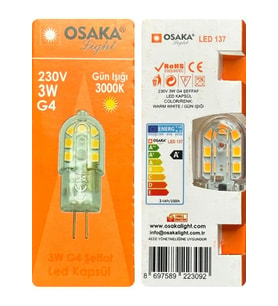 Osaka LED127 12V 3w 3000k Sarı Işık G4 Duylu Led Kapsül Ampul - 5 ADET