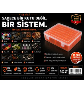 P-SERİSİ 24’Lü Plastik Şeffaf Turuncu Kutu Seti 24 Küçük 1 Büyük Modüler Saklama, Organizer, Ambalaj Sistemi