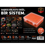 P-SERİSİ 24’Lü Plastik Şeffaf Turuncu Kutu Seti 24 Küçük 1 Büyük Modüler Saklama, Organizer, Ambalaj Sistemi