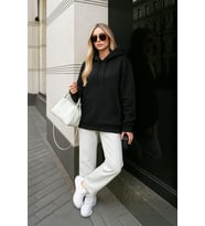 Kadın Kapüşonlu Cepli Siyah Tunik Sweatshirt