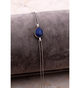 Doğal Lapis Lazuli Taşlı Damla Mini Rodyumlu Gümüş Bileklik 4123