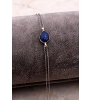 Doğal Lapis Lazuli Taşlı Damla Mini Rodyumlu Gümüş Bileklik 4123