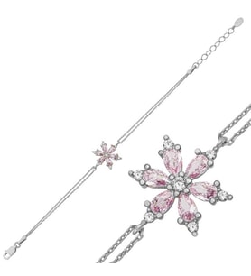 Gümüş Pembe Lotus Çiçeği Kadın Bileklik