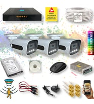 Qromax 3 Kameralı Set - Gece Renkli Gösteren Hareket Algılayan 5MP SONY Lensli 4 Ultra Warm Ledli 1080P FULLHD Güvenlik Kamerası Seti 784W