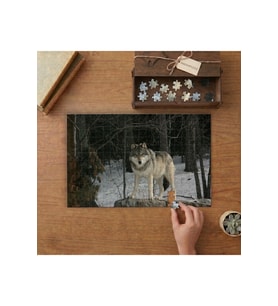 Karlı Ormanda Kurt Tasarımı 240 parça Ahşap Puzzle Ahşap Kutuda MP04215