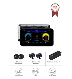 M8E Siyah Ultra Hd Wifi Ön+Arka Kamera ve Tekerlerk Basınç Göstergesi Motorsiklet Carplay
