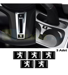 Peugeot Logo Direksiyon Jant Vites Torpido Damla Silikon Oto Sticker 5 Adet ( 17 x 11 mm Ölçü )