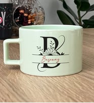 Kişiye Özel Ayçiçek B Harfli Hediye Pastel Fincan İsme Özel İsimli İsim Yazılı (Yeşil)