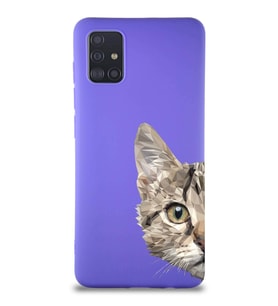 Samsung Galaxy M31S Soft Premier Kapak Catface Tasarımlı Silikon Kılıf - Mor (Şeffaf)