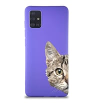 Samsung Galaxy M31S Soft Premier Kapak Catface Tasarımlı Silikon Kılıf - Mor (Şeffaf)