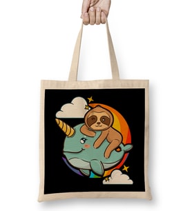 Cute & Funny Sloth Riding Narwhal Animal Friends Bez Çanta Uzun Saplı