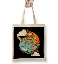 Cute & Funny Sloth Riding Narwhal Animal Friends Bez Çanta Uzun Saplı