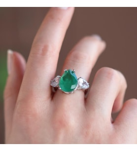 Koyu Paraiba Taşlı Damla Modeli Gümüş Yüzük