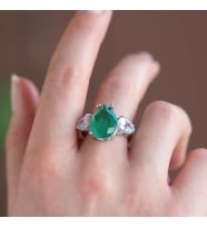 Koyu Paraiba Taşlı Damla Modeli Gümüş Yüzük
