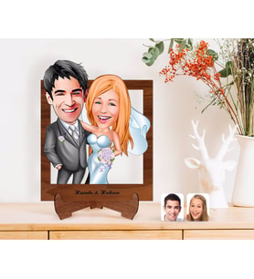 BK Gift Kişiye Özel Evleniyoruz Karikatürlü Ahşap Standlı 3D Biblo-5 (Beyaz)