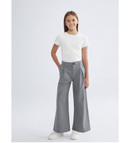 LCW Kids Antrasit Wideleg Pileli Kız Çocuk Pantolon