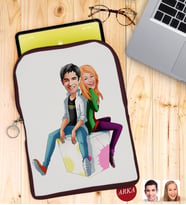BK Gift Kişiye Özel Sevgililer Karikatürlü Taşınabilir Koruyucu Tablet Kılıfı & Organizer Çanta - Bordo-35