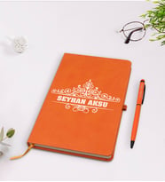 BK Gift Kişiye Özel İsimli Turuncu Termo Deri Defter Kalem Seti Model 32
